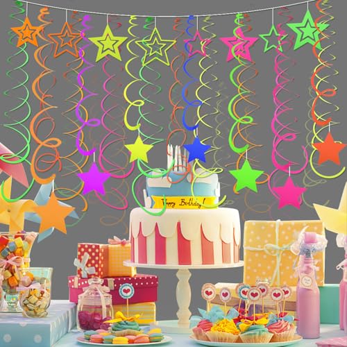 56 Pieces UV Hanging Swirls Decorations Paper Neon Streamer for - Product Imagery