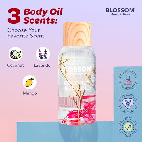Blossom Dry Body Oil with Real Flowers, Red, Coconut, 2 fl oz - Product Imagery