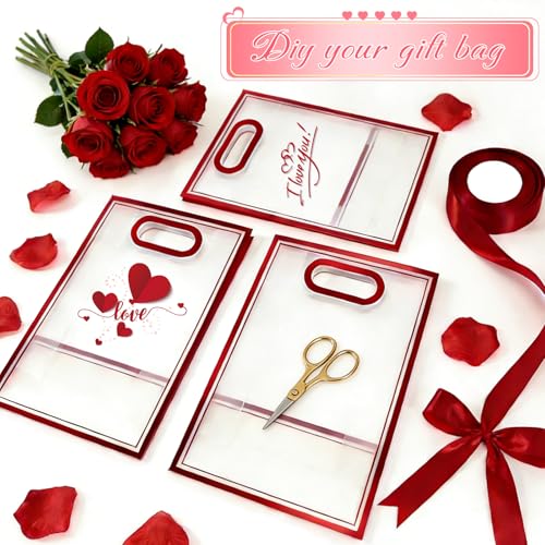 12 Pcs Clear Gift Bags with Handles, 7.1"x10.2"x3.2" Party Favor - Product Imagery