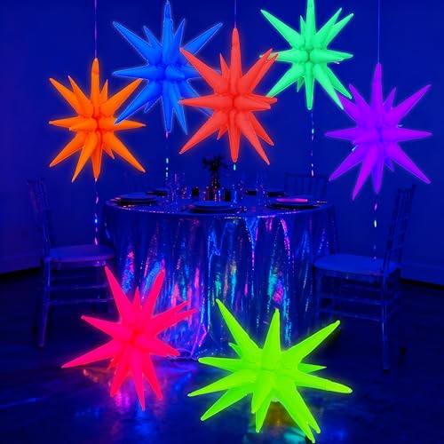 7Set 7Colors UV Neon Balloons Kit,Neon Foil Explosion Star - Product Imagery