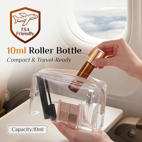 PrettyCare 4 Pack Amber Glass Oil Roller Bottles for Essential - Product Imagery