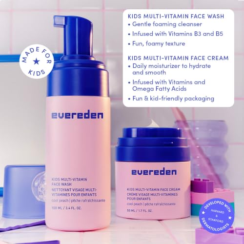 Evereden Kids Multi-Vitamin Face Wash & Cream Set, Vegan, Peach, - Product Imagery