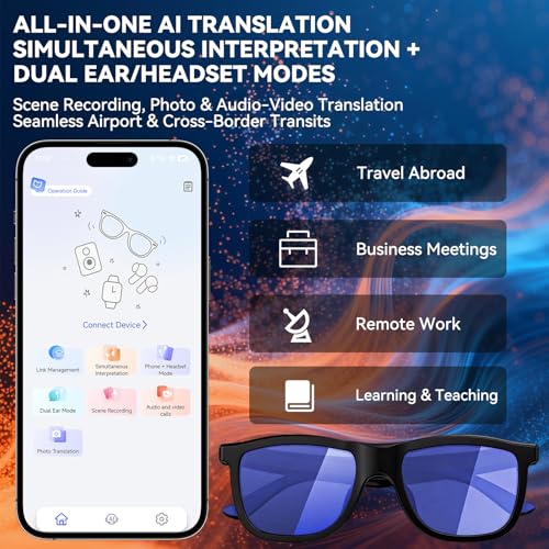 AI Smart Glasses with Electrochromic Lenses, Open Ear Music& - Product Imagery