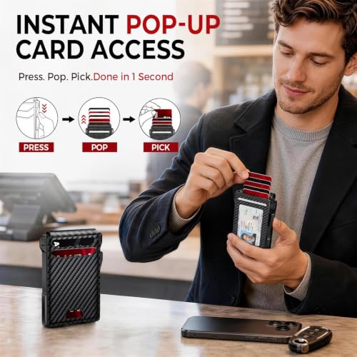 RUNBOX Wallet for Men 14 Cards RFID Blocking Slim Metal Pop-Up - Product Imagery