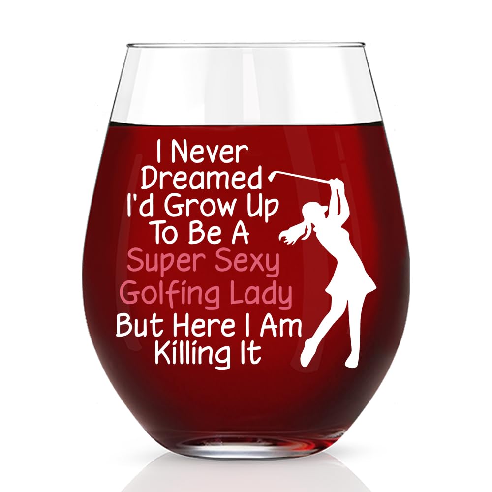 Funny Golf Lady Stemless Wine Glass – Golf Gift for Women