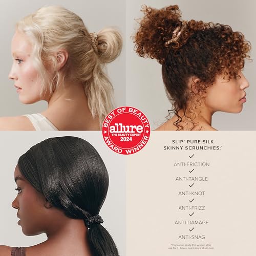 Slip Silk Hair Ties, Auburn Skinny Scrunchies, Set of 4 | - Product Imagery