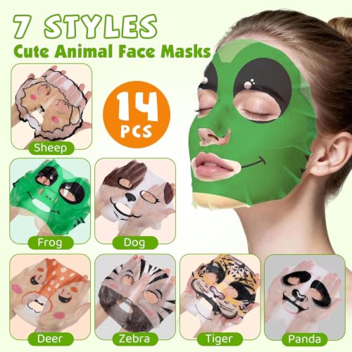 KONEUK 14 Pack Kids Face Mask Set, Cute Animal Face Masks - Product Imagery