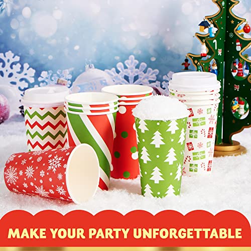 JOYIN 24 Pcs 16 oz Christmas Disposable Cups with Lids and - Product Imagery