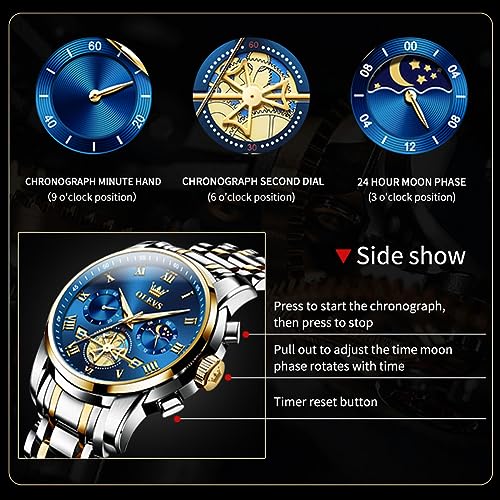 OLEVS Mens Watches Waterproof Stainless Steel Adjustable - Product Imagery