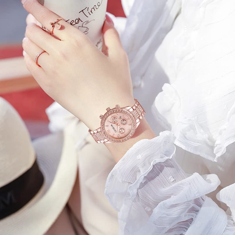FANMIS Crystal Watch for Women Floating Diamonds Watch Bracelet - Product Imagery