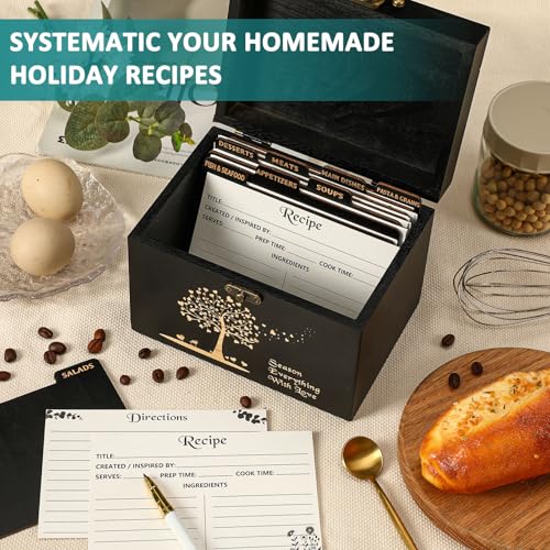 CypherX Recipe Box with Cards and Dividers - Wooden Recipe Card - Product Imagery