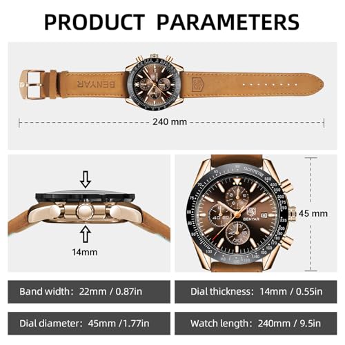BENYAR Watch for Men Analog Quartz Chronograph Waterproof - Product Imagery