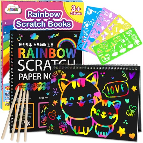 ZMLM Scratch Paper Art-Crafts Gift: 2 Pack Rainbow Notebooks - Product Imagery