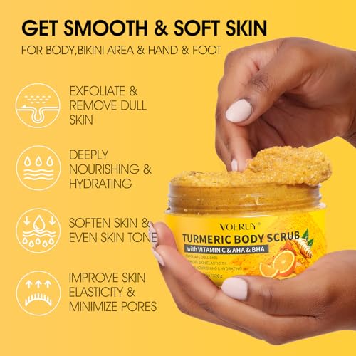 Turmeric Body Scrub, 10% AHA/BHA & Vitamin C Exfoliating Body - Product Imagery