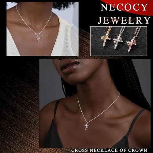 Crown Cross Necklace Sterling Silver Jesus Faith Baptism Gifts - Product Imagery