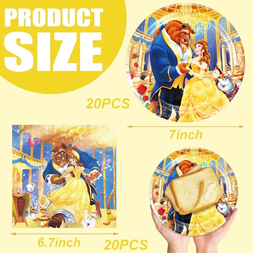 40Pcs Beauty and the Beast Party Supplies 20 plates, 20 napkins - Product Imagery