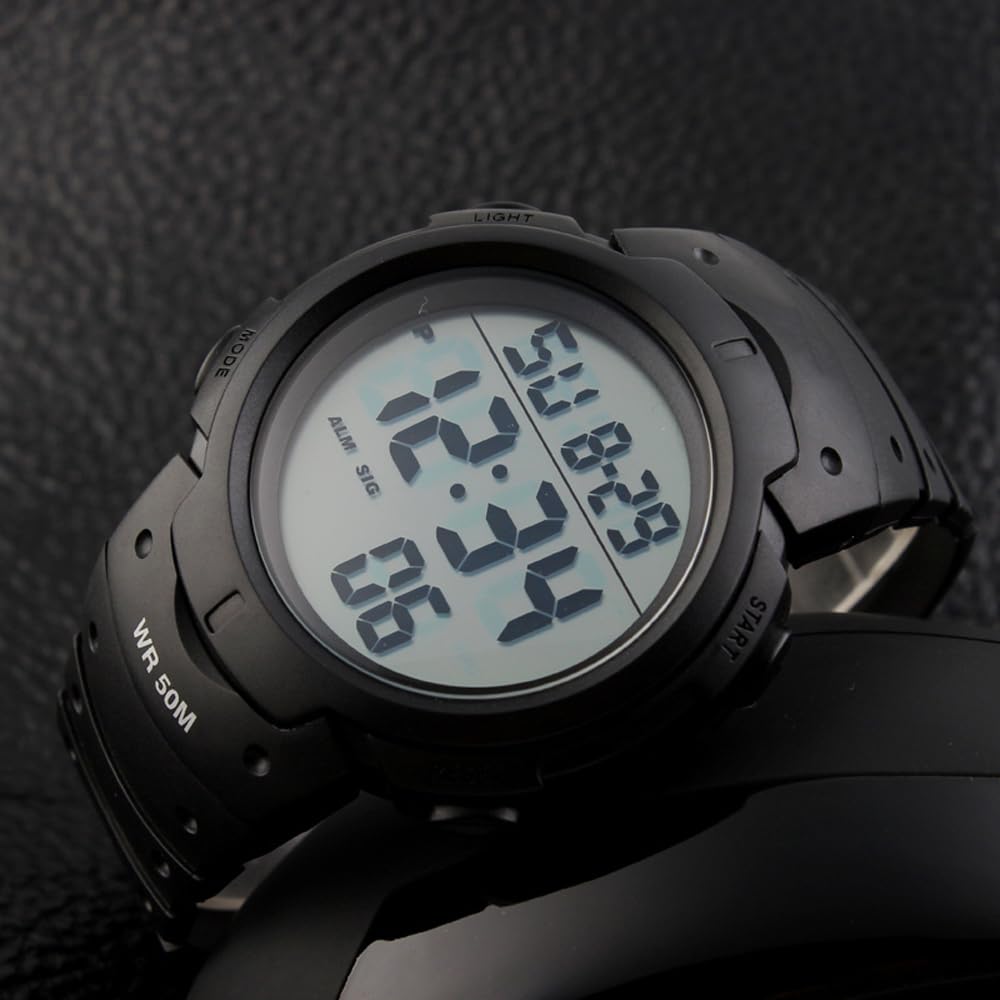 PASOY Men's Simple Outdoor Sports Digital Watch Waterproof Swim 50MM - View 3