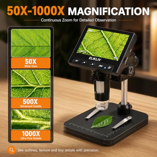 Elikliv Coin Microscope, 4.3'' LCD Digital Microscope 1000x - Product Imagery
