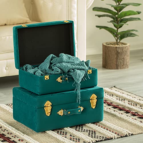 Vintiquewise Decorative Tufted Velvet Suitcase Treasure Chest - Product Imagery