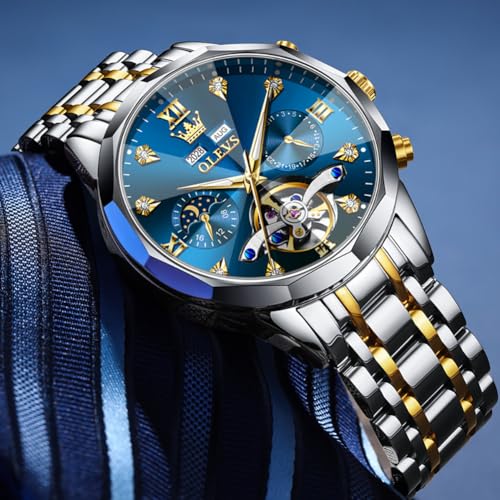 OLEVS Skeleton Men Watches Automatic Business Luxury Diamond - Product Imagery