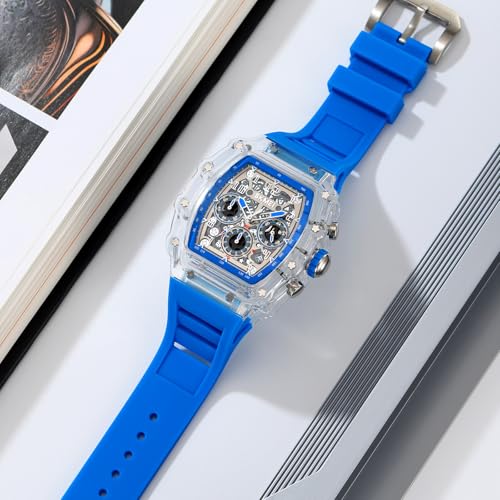 MASTOP Fashion Hollowed Men Watches Tonneau Transparent Silicone - Product Imagery