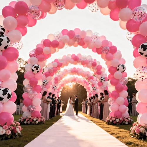 100Pcs Cowgirl Balloons, Hot Pink Light Pink Confetti Cow Print - Product Imagery