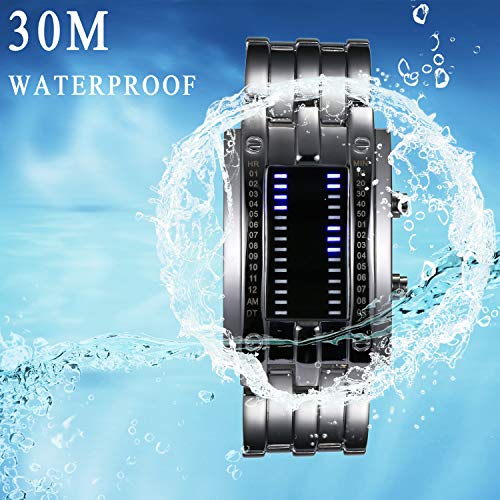 JewelryWe Mens Womens Digital Watch LED Binary Watches 30M - Product Imagery