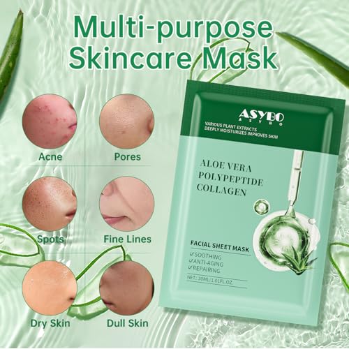 Pack of 20 Collagen Face Mask, Aloe Vera Polypeptide Collagen - Product Imagery