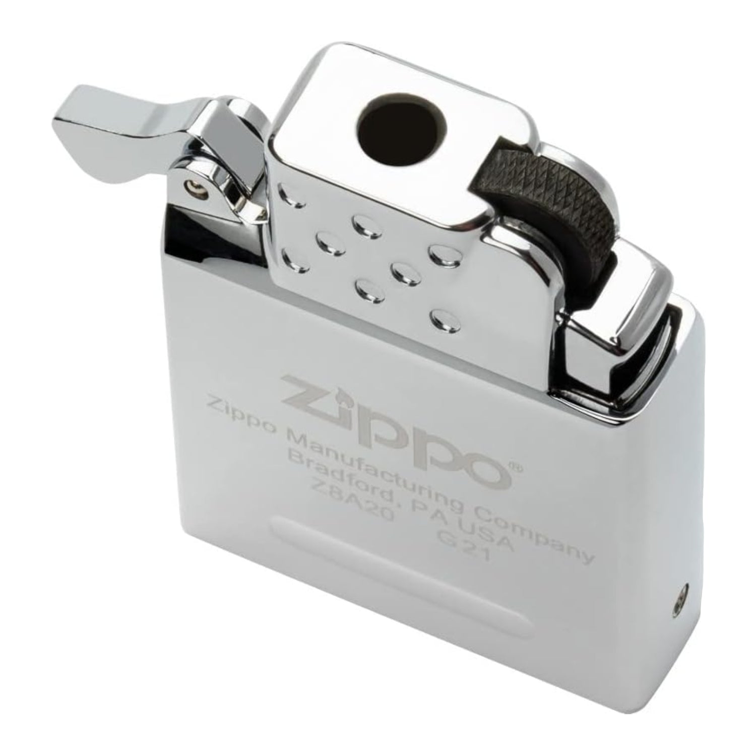 Zippo single torch butane lighter insert with metal casing and adjustable flame for precision lighting.