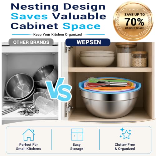 WEPSEN Mixing Bowls with Lid Set, 25PCS Kitchen Utensils Metal - Product Imagery