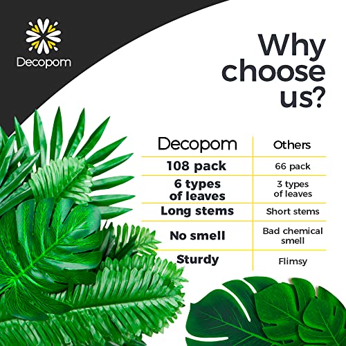 108 Pack Palm Leaves Artificial Tropical Monstera - 6 Kinds - Product Imagery
