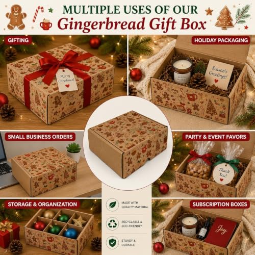 Gingerbread Holiday Collection Print Kraft Corrugated Mailer Box - Product Imagery