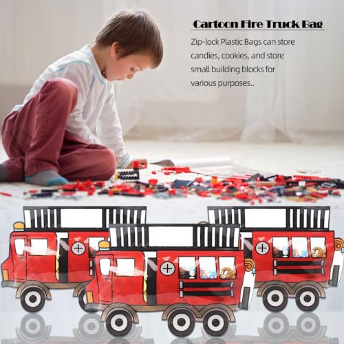 30 Pack Goodie Bags - Cartoon Firetruck Car Candy Treat Bags - Product Imagery