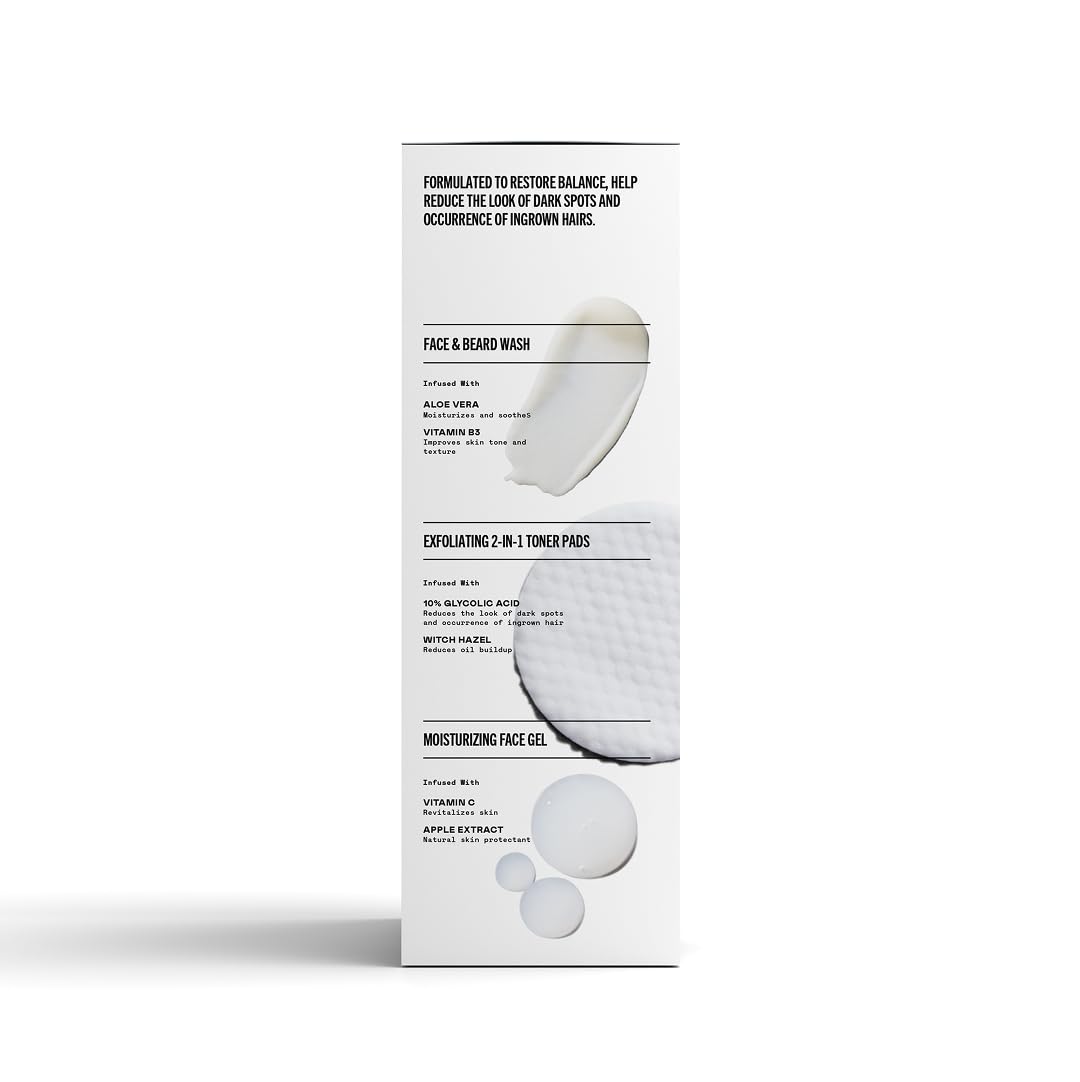 Bevel men's facial skin care set including face cleanser, moisturizer, and grooming products for a complete skincare routine.