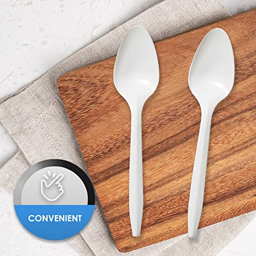 PAMI Medium Weight Disposable Plastic Teaspoons,White,Bulk Party - Product Imagery