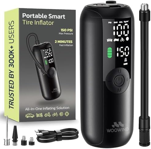 Woowind LP1 Bike Pump Portable Air Compressor, Tire Inflator for Car