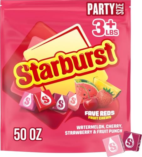 STARBURST FaveREDS Chewy Fruit Chews, Bulk, Wrapped, Party Size, - Product Imagery