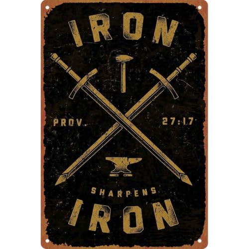Iron Sharpens Iron Metal Wall Sign, 8x12 Inch Aluminum, Vintage - Product Imagery