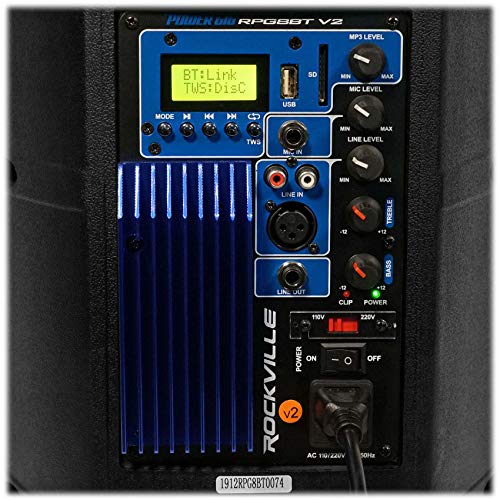 Rockville RPG8BT 8" Inch Powered 400W DJ PA Speaker BlueTooth, - Product Imagery
