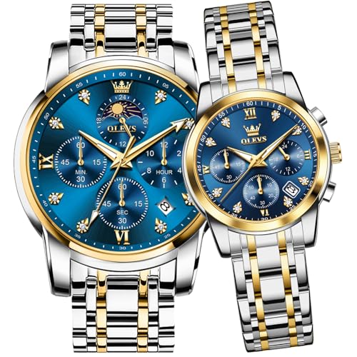 OLEVS Watches for Couple Luxury Fashion His and Hers Stainless - Product Imagery