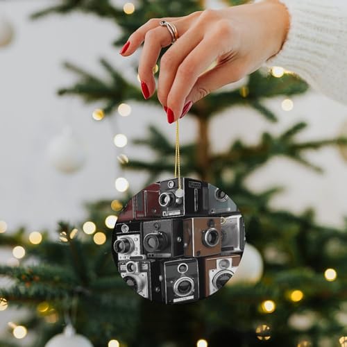 Retro Cool Camera Collection Christmas Ornament Round Ceramic - Product Imagery