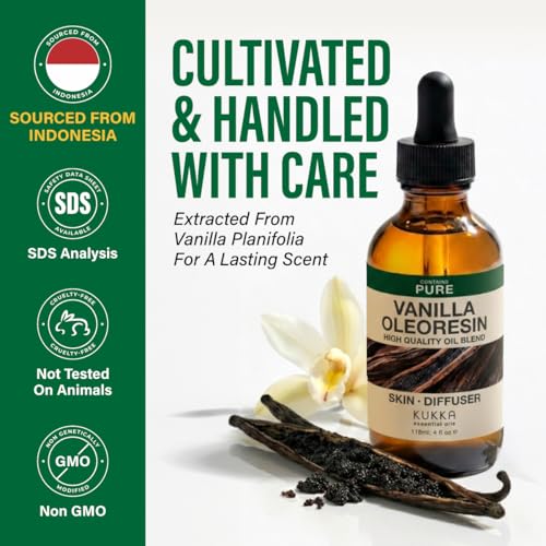 Kukka 100% Pure Vanilla Essential Oil for Skin, Diffuser, 4 Fl Oz - Product Imagery