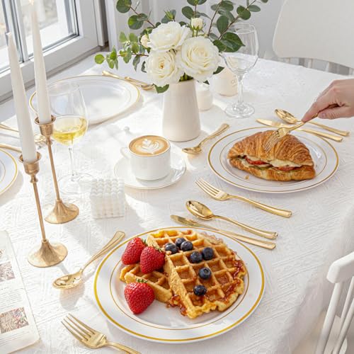 WDF300 Pieces Gold Plastic Silverware - Heavy Duty Disposable - Product Imagery