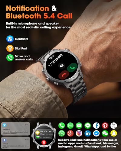 GPS Smart Watch for Men, 100-Day Battery, Bluetooth Call with - Product Imagery