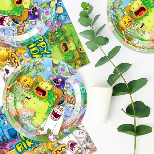 40pcs Singing Monsters Party Supplies include 20 plates, 20 - Product Imagery