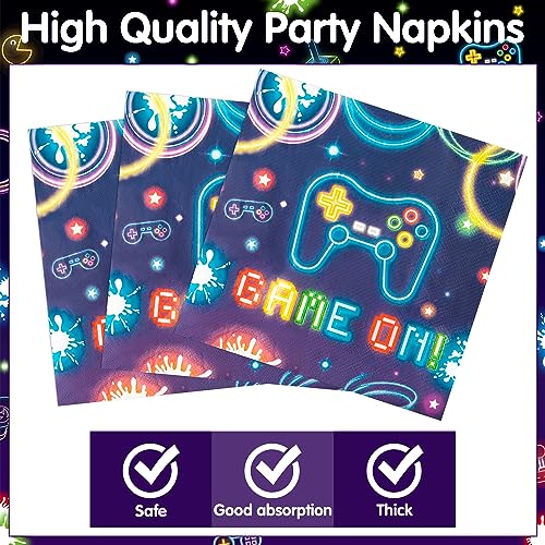 96Pcs Video Game Party Plates Supplies Neon Game On Party - Product Imagery
