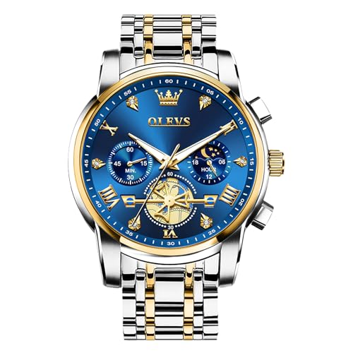 OLEVS Men's Stainless Steel Chronograph Watch, Large Face Easy - Product Imagery