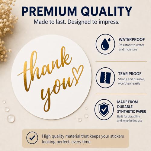 500 PCS Thank You Sticker Labels Roll, 1.5 Inch Round Gold Foil - Product Imagery