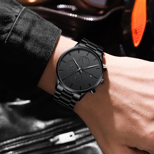 NIBOSI Men's Analog Chronograph Watch, Minimalist Black Dial - Product Imagery