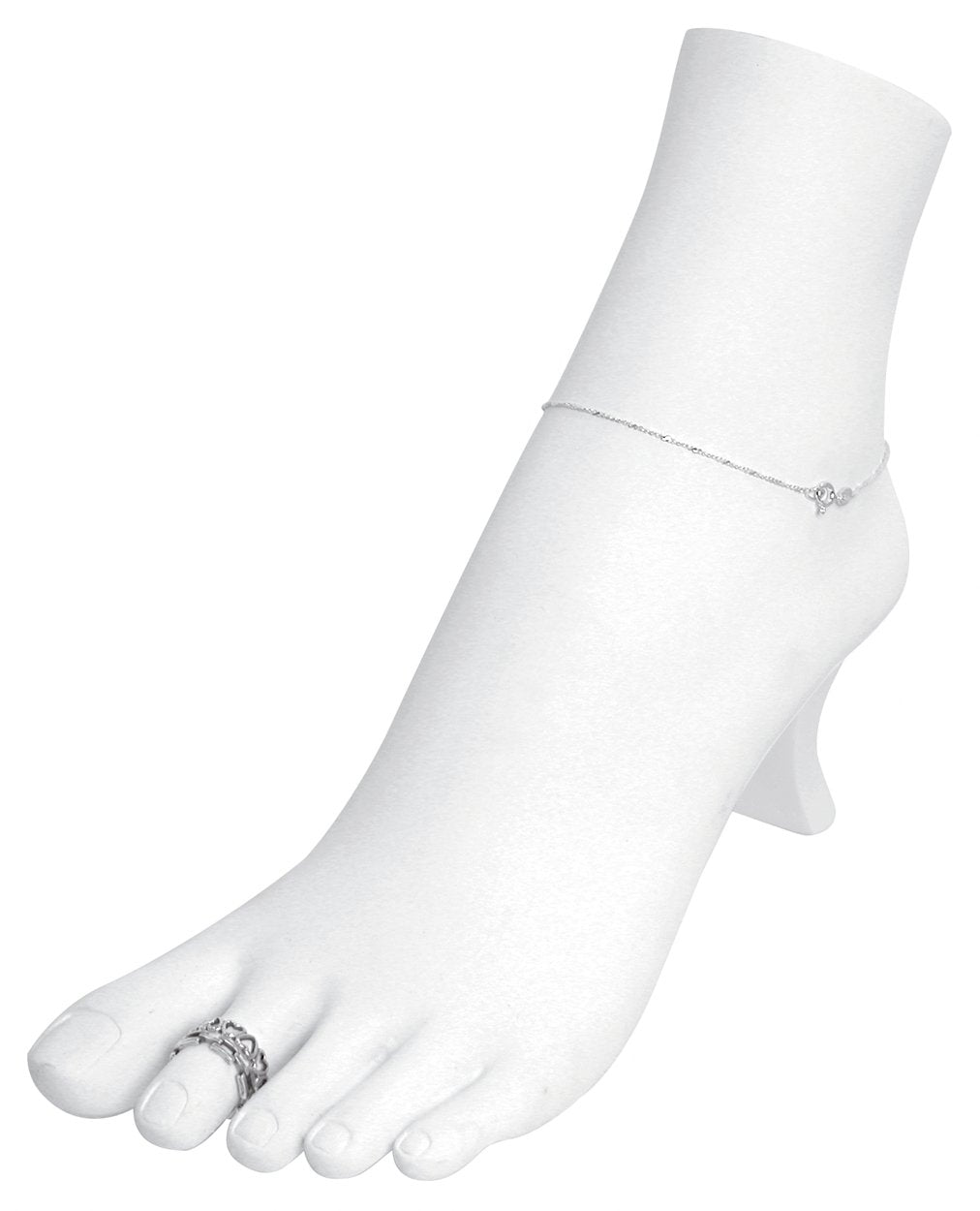 White Polystyrene Toe Ring Chain Ankle Bracelet Foot Display - Product Imagery